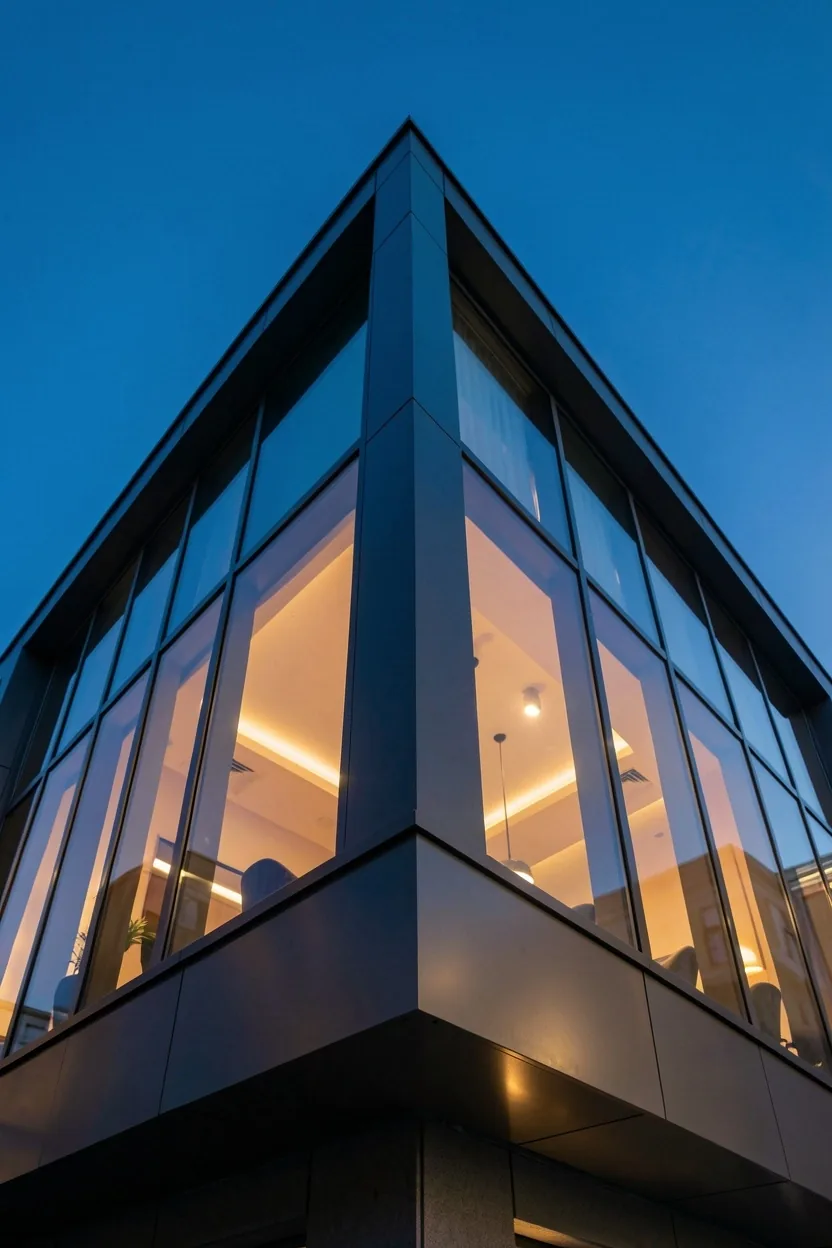 Architektura współczesnego budynku w Sopocie o zmroku