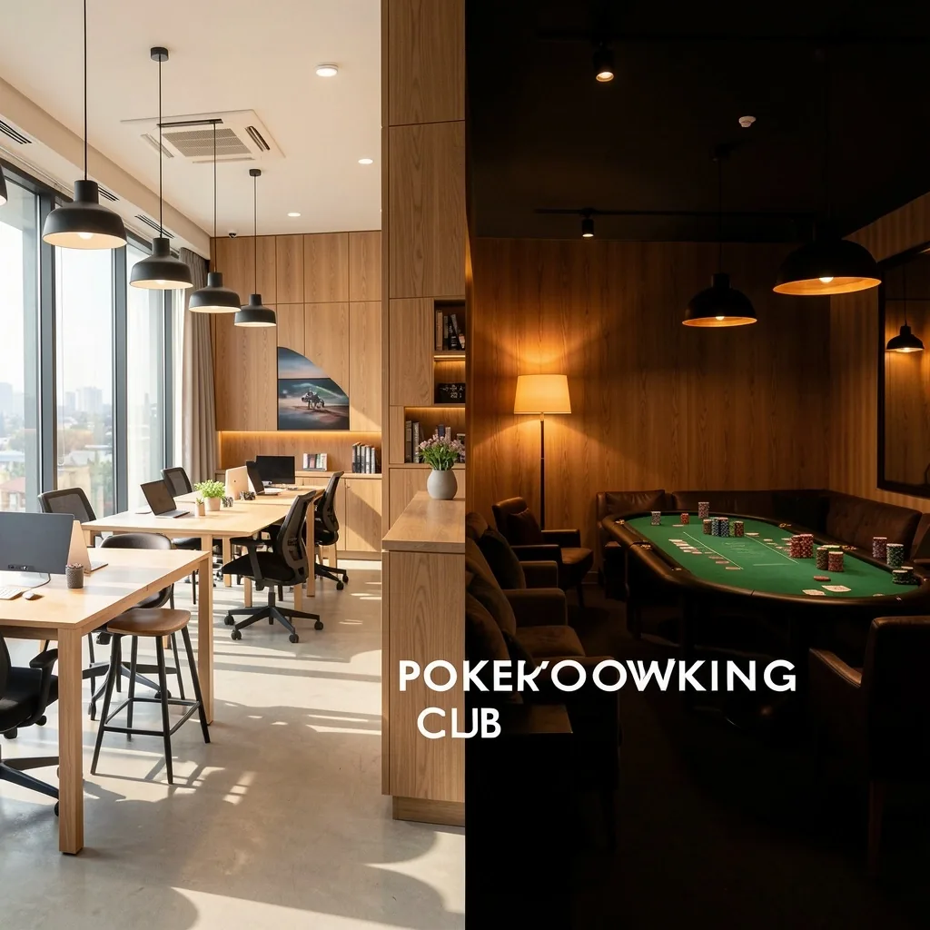 Przejście między strefą coworkingową a klubem pokerowym