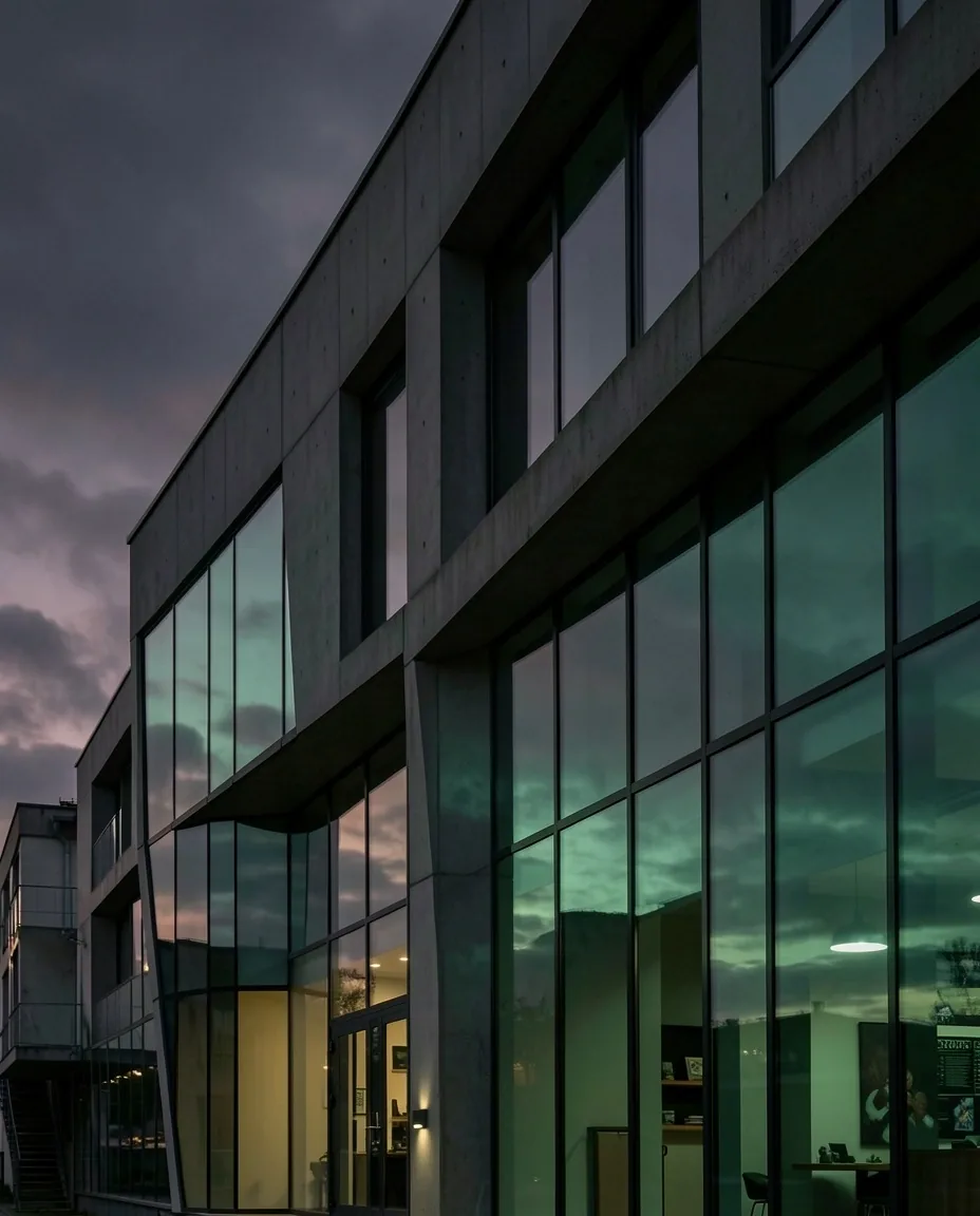Detal architektoniczny budynku w Sopocie o zmroku